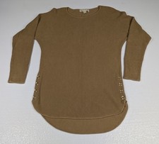 Michael Kors Sweater Womens Small Brown Long Sleeve Knit Tunic Scoop Neck Gold