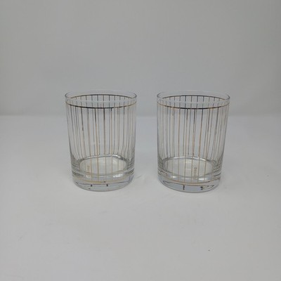 Culver 22k Gold Pin Striped Low Ball Devon Glasses Signed MCM USA Set Of 2 VTG