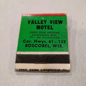 Vintage Unstruck Matchbook Valley View Motel Boscobel Wisconsin WI Made in USA