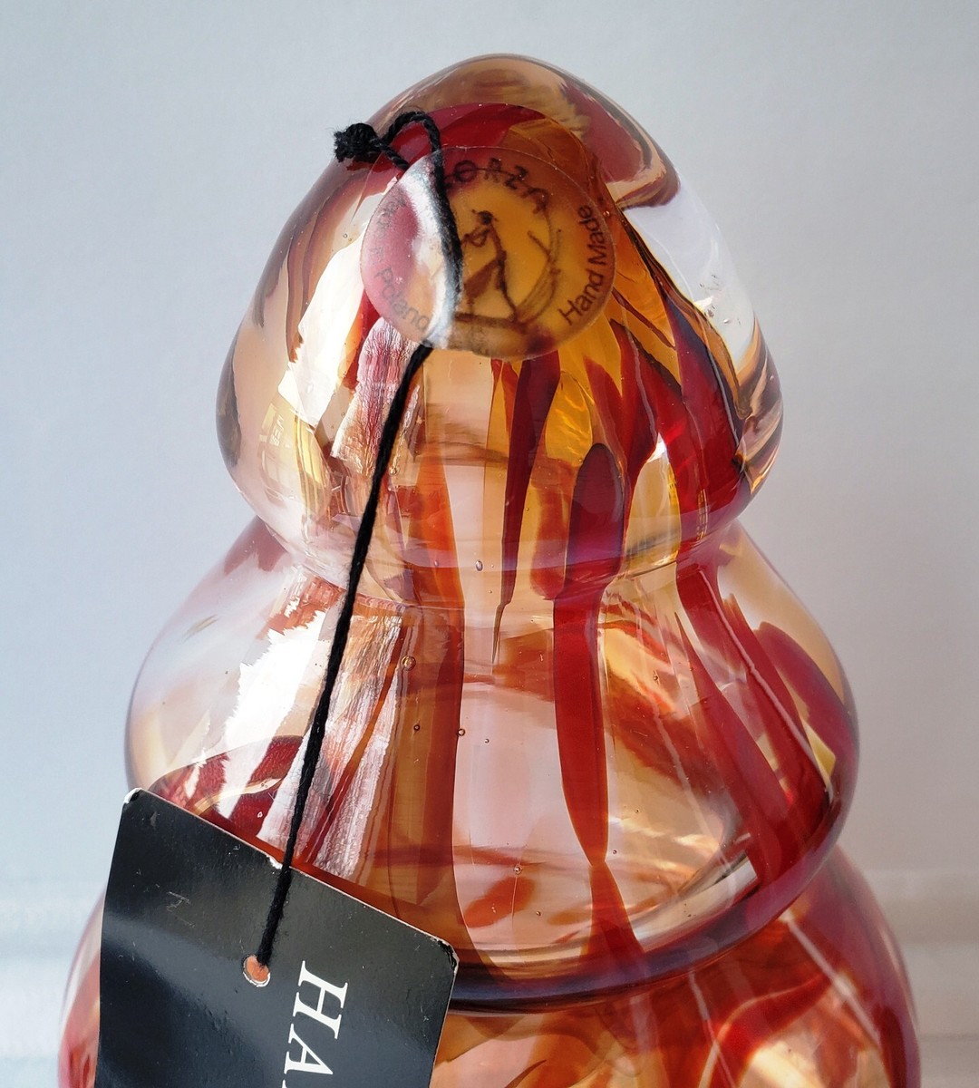 Zorza Poland Handblown Glass Christmas Tree Red & Amber Swirl