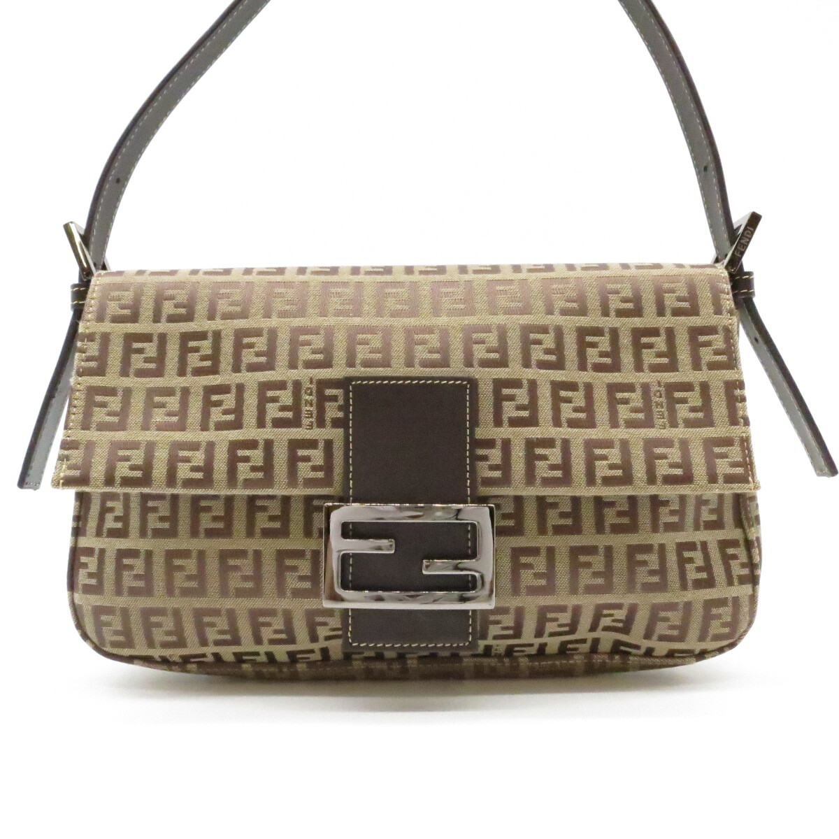 Authentic FENDI Zucca Mamma Baguette Shoulder Bag 8BR000 Brown