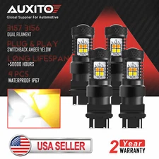 4x AUXITO 3157 3157 3057 LED Switchback Dual Color Amber White Turn Signal Light