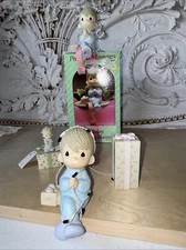 Precious Moments stocking hanger set of 2 one with lights and mini trinket box  
