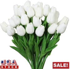 10 PACK White Artificial Tulip Fake Flowers Real Touch Pop Wedding Home Decor US