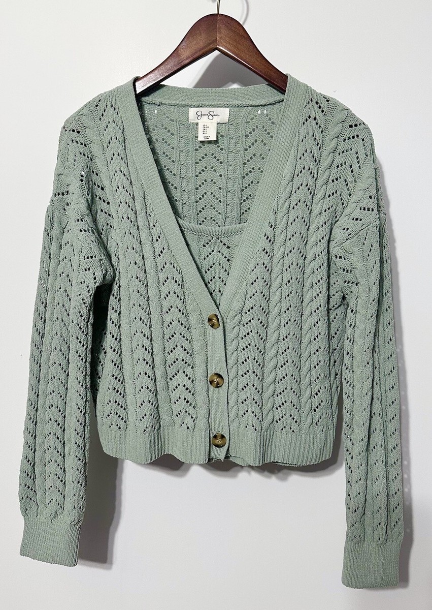 Jessica Simpson Sweater Women L Sage Green Open Knit Jessica Simpson Sweater Women L Sage Green Open Knit