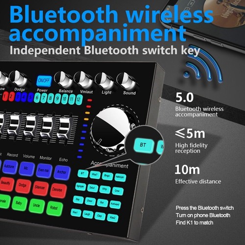 K1 Live Sound Card Portable Bluetooth Sound Card Profession Adjustable8219 - Afbeelding 9 van 9
