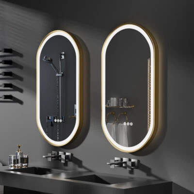LUVODI LED Bathroom Mirror with Demister & Touch Sensor Modern Wall Mirror Golden Frame