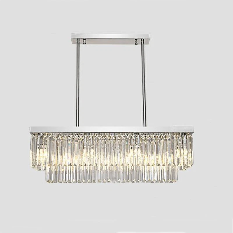 Crystal Dining Room Island Pendant Lamp Long Chandeliers Rectangle Ceiling Light - Image 2 of 4
