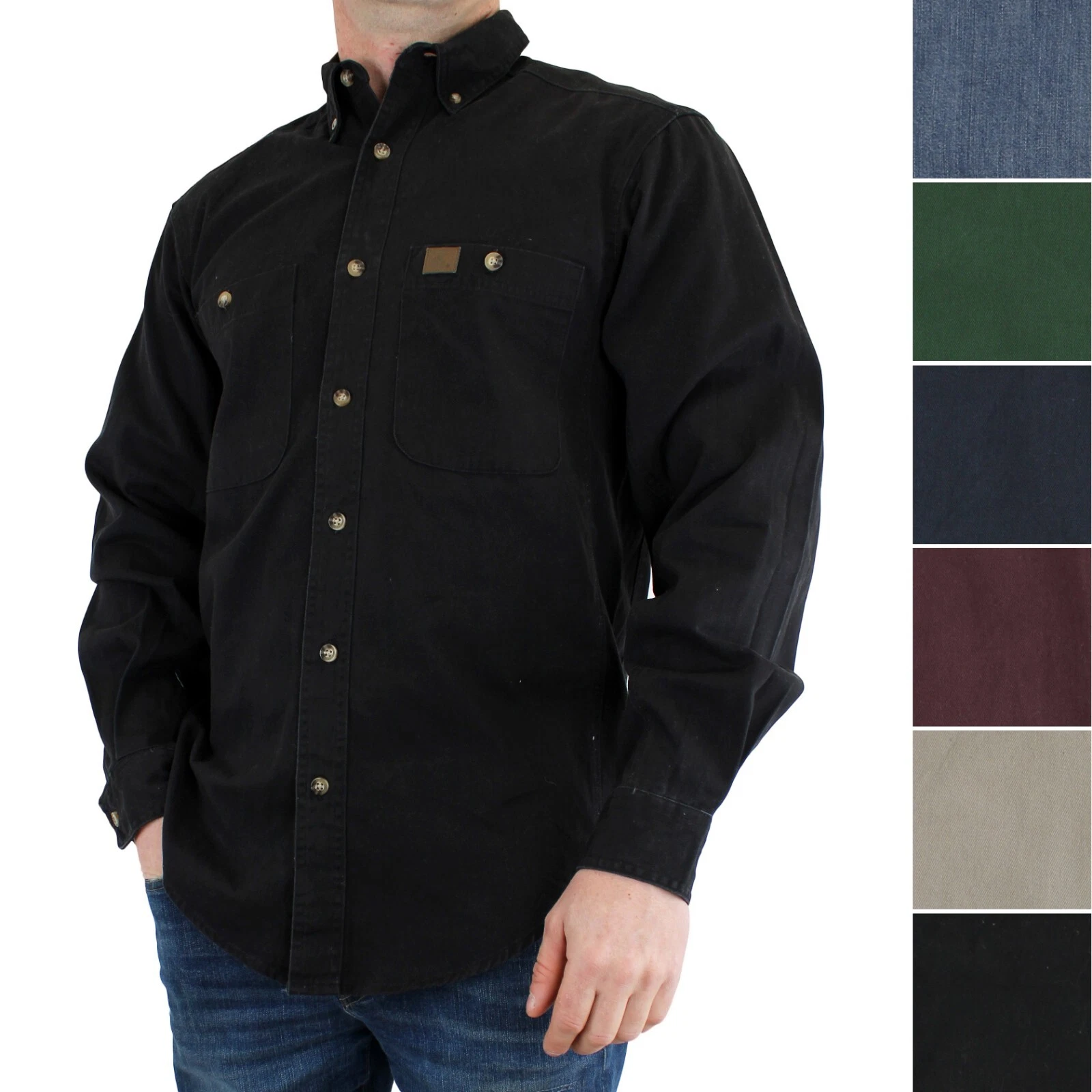 Men's Wrangler Riggs Workwear Shirt Twill Long Sleeve Two-Pocket Button Collar