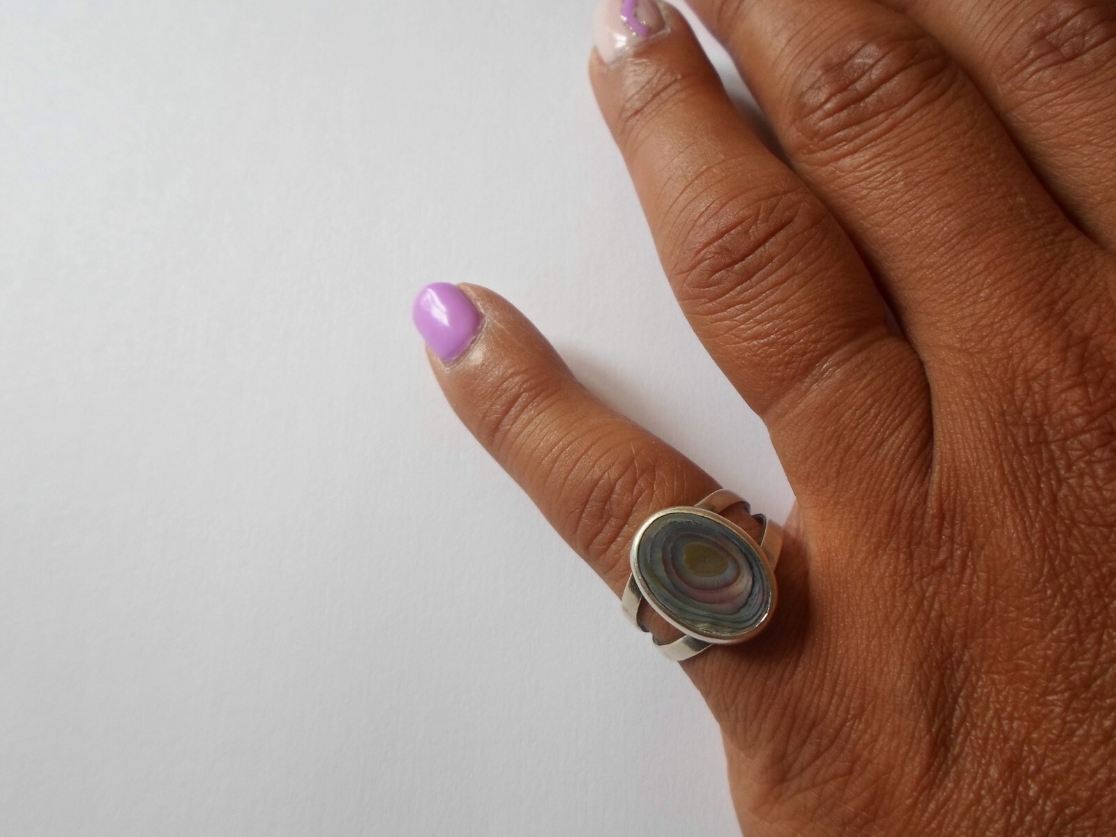 solid silver ring, openwork, abalone cabochon, si… - image 3