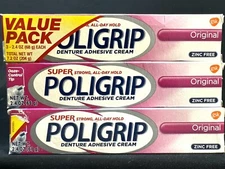 3 poligrip original denture adhesive cream 2.4oz ea scuffed box
