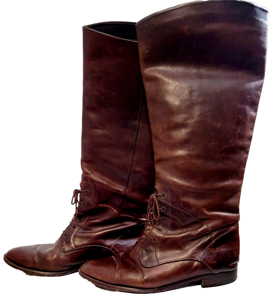 Vintage Cole Haan Country Womens Brown Leather Lace Up 17" Riding Boots