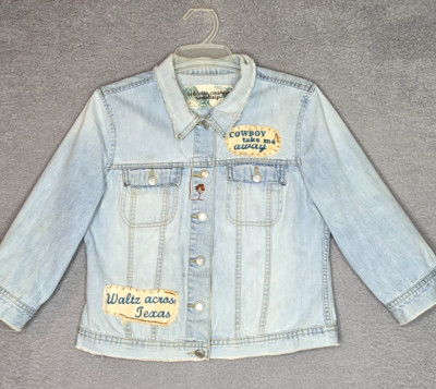 Eclectic Cowgirl Roadtrip Designer Jean Jacket w Embroidered Patches - Women's M