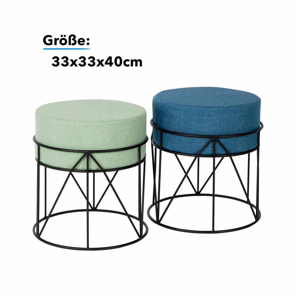 Sitzhocker Hocker Polsterhocker aus Metall rund & in zwei Farben erhältlich - Bild 2 von 2