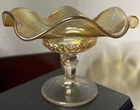 IMPERIAL Vintage Marigold Carnival Glass Footed Ruffled Compote 4.5" x 7"