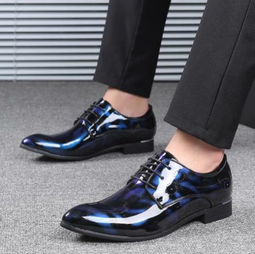 Mens Party Dress Leather Shoes Cuban Heel Highten Wedding Pointy Toe New Shiny - Picture 9 of 11