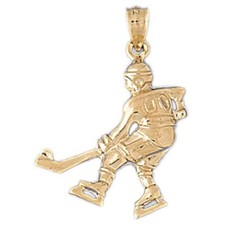 Hockey Player Charm Pendant 14k Gold (3.4 Grams)