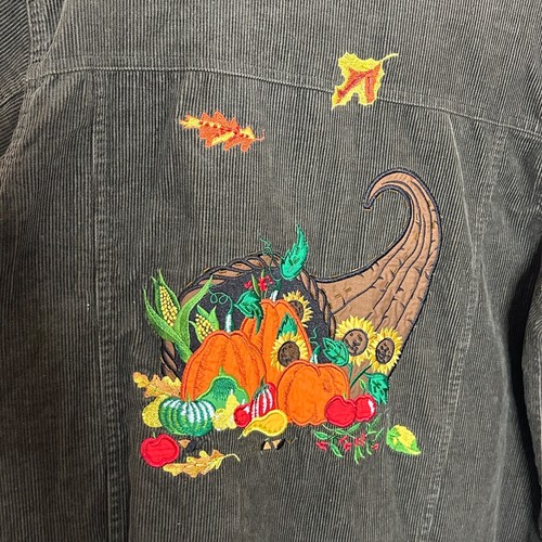 Quacker Factory Corduroy Trucker Jacket Size L Brown Fall Leaves Thanksgiving - Picture 4 of 9