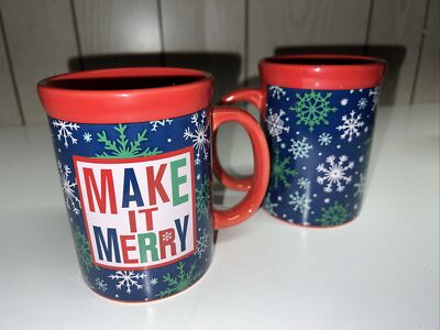 Christmas Coffee Mug ''Make It Merry'' Snowflake Hot Chocolate by Design PAC Set
