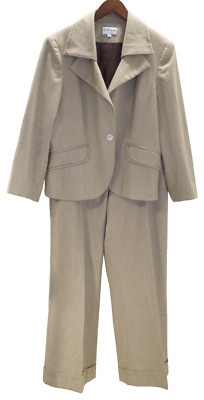 P - Vintage J' Envie Suit Womens 10 Beige Heather Blend Jacket & Pants Wide Leg
