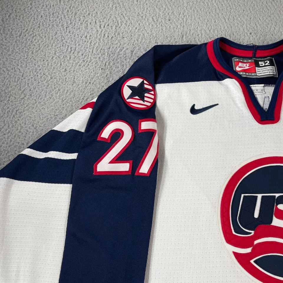Camiseta de hockey vintage del equipo Nike de Estados Unidos #27 Jeremy Roenick talla 52 blanca azul roja Foto 2 de 4