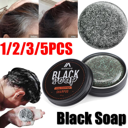 Men's Grey Coverage Bar Shampoo Hair Darkening-Black Soap for Grey Hair Cover AU - Picture 1 of 19