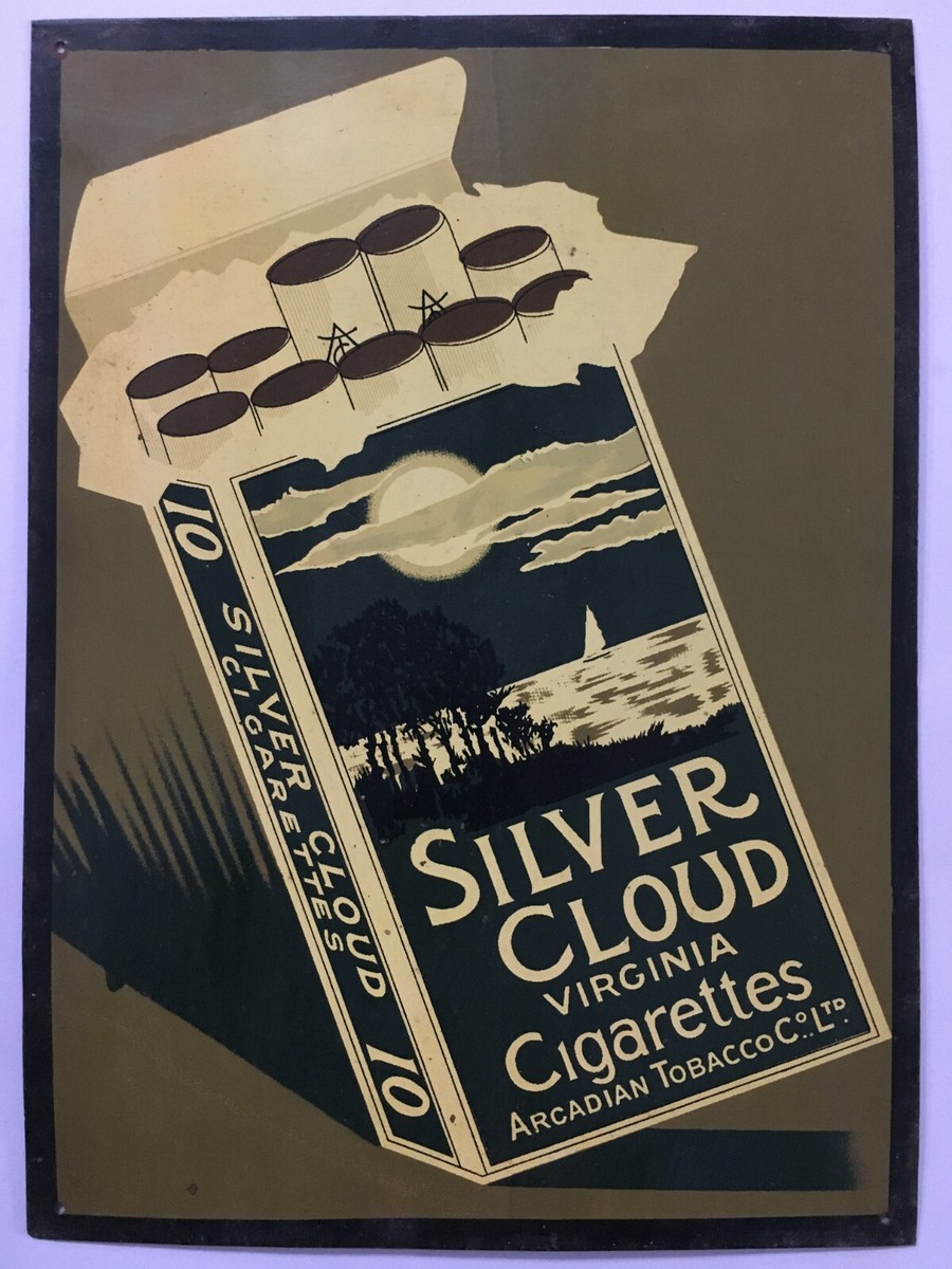 cloudy cigarettes India Vintage Tin Sign SILVER CLOUD CIGARETTES 11.50in x 16in