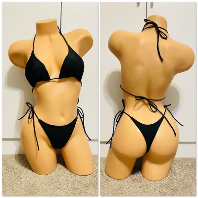 Black Two piece String Bikini Swimwear One Size Exotic Dancer Outfit