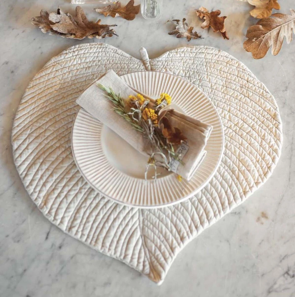 Platzdeckchen Tischset Platzset Blatt Untersetzer Baumwolle hellbeige-ecru 