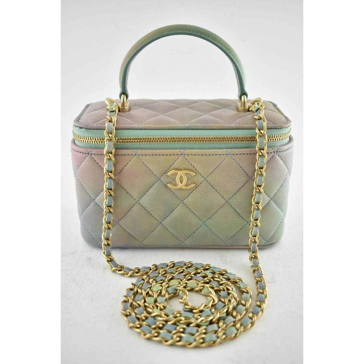 Chanel 22P Blue Green Small Vanity Chain Top Handle Logo Shoulder Crossbody  Bag