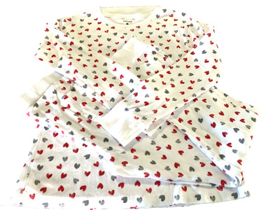 PETIT LEM SLEEP Pajamas White Pink Gray Hearts 100% Cotton Set Size Medium