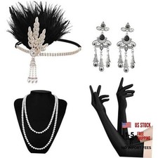 1920s Gatsby Costume Accessories Set, Vintage Flapper Feather Headpiece