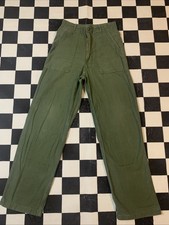 Vintage US Army OG 107 Trousers Mens 30x35 Green Cotton Sateen Fatigue Pants