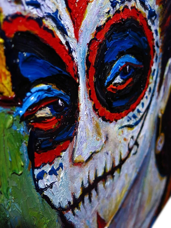 MASCARILLA CALAVERA ÓLEO█PINTURA ARTE REALISTA█DE COLECCIÓN ORIGINAL█DÍA DE LOS MUERTOS ESQUELETO NA Foto 2 de 4
