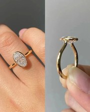 Simulated Diamond Oval Cut Bezel Engagement Band Ring 14k Yellow Gold Finish