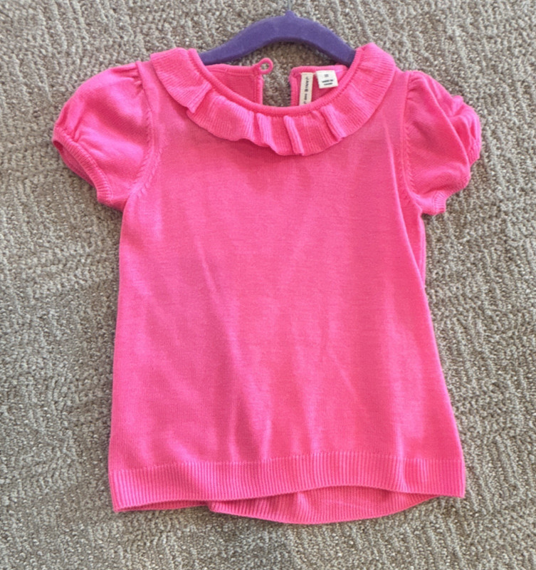 Janie and Jack Girls Pink Ruffle T-Shirt Size 2T Round Neck Short Sleeve Knit