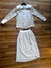 Geoffrey Beene for Saks Fifth Avenue jedwabna bluzka z kości słoniowej i koronkowa spódnica zestaw