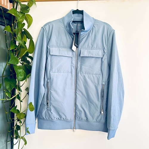 Autograph Men's Light Blue Bomber Jacket Full Zip Pockets Short Length M