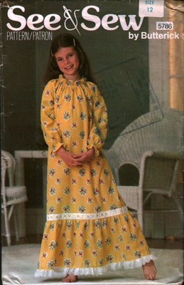 5786 Vintage Butterick SEWING Pattern Girls 1980s Loose Fitting Nightgown Sleep