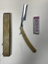 Weck Hair Shaper Razor Gold Glitter Handle with Blades 1950s Barber Tool USA