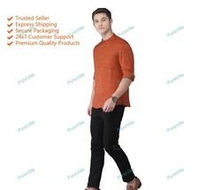 Mens Kurta Clothing Fashion Shirt Mens Short Kurta Cotton India Dress Dark Red