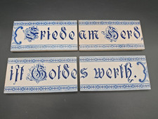 Antike Jugendstil Spruchfliese blau weiß 20,5x10,2cm um 1900 Villeroy & Boch