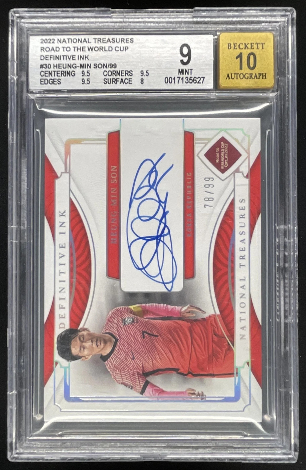 2022 National Treasures World Cup Definitive Ink Auto Heung-Min Son /99 BGS 9