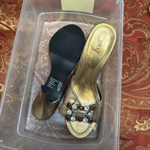 Fioni Gold Gem Buckle Sandal Mule Heels Vintage, Sz 8 -- NWOB - Picture 3 of 6