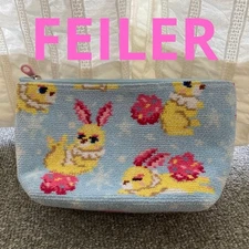 FEILER Loverary Ponpon Bunny Blue Canvas Pouch Unused Rare Collectible
