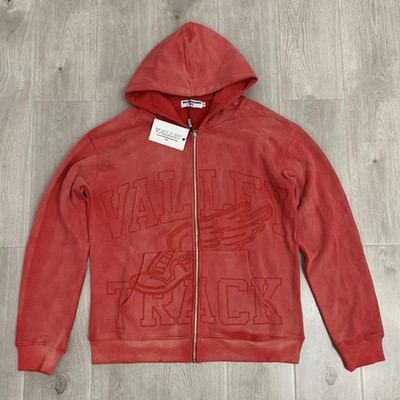 Vale Forever Valley Track Embroidery Hoodie 'Red' High-Quality Men's Full-Zip