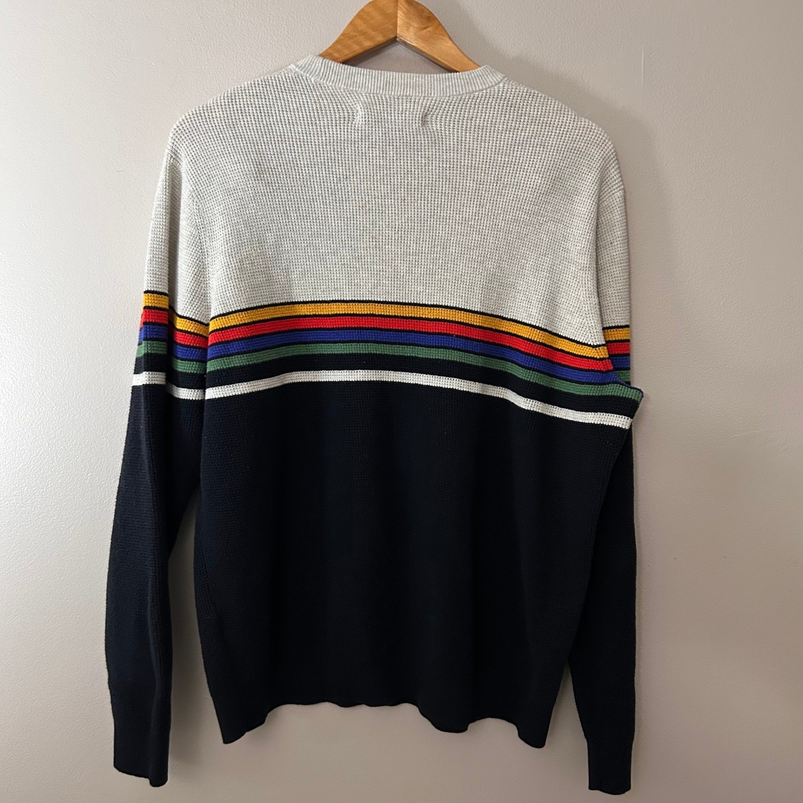 Outerknown Nostalgia Mens XL Retro Rainbow Striped Waffle Knit Crewneck Sweater