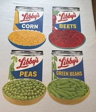 VINTAGE 1960s LIBBY'S PAPER DISPLAY CAN SIGN LOT OF 4 Each 24" X 18"