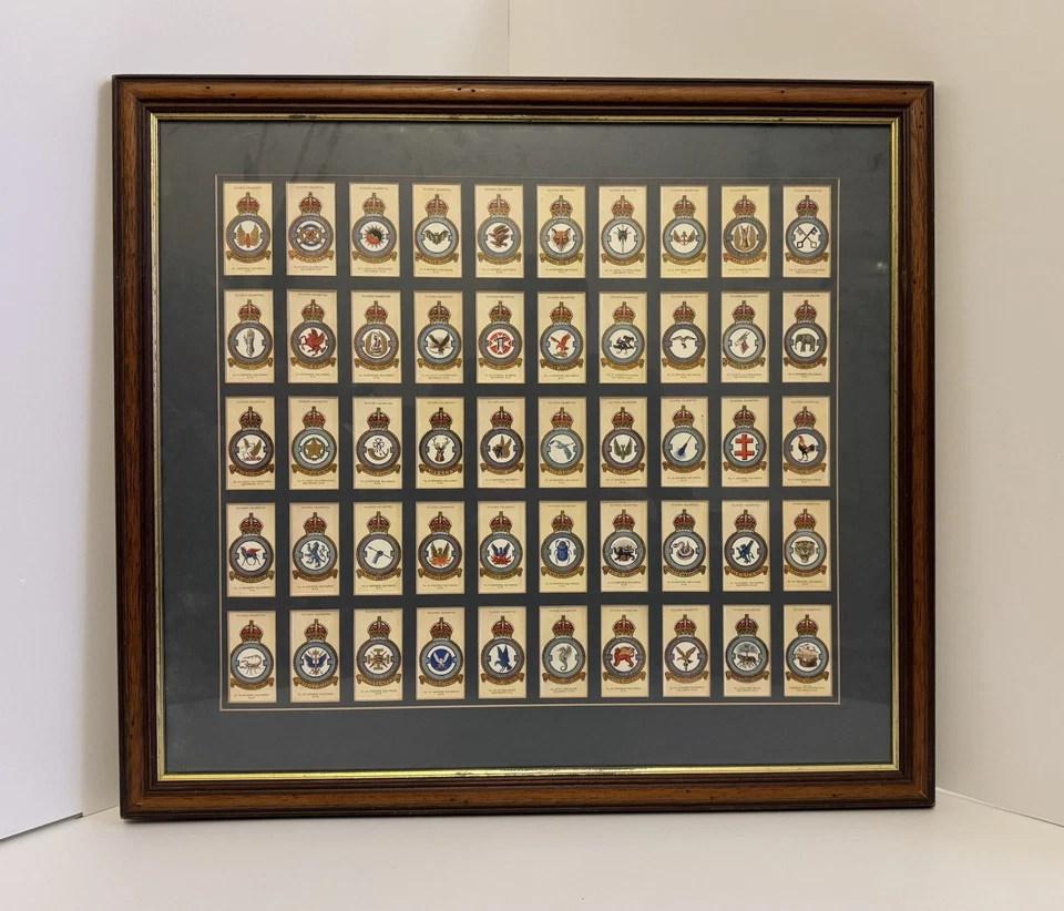 RAF Squadrons Cigarette Cards X 50 in a wooden frame - Image 2 of 4