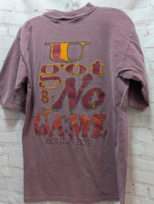 Vintage 90s Bugle Boy U Got No Game T-Shirt Men L large Faded Maroon Purple